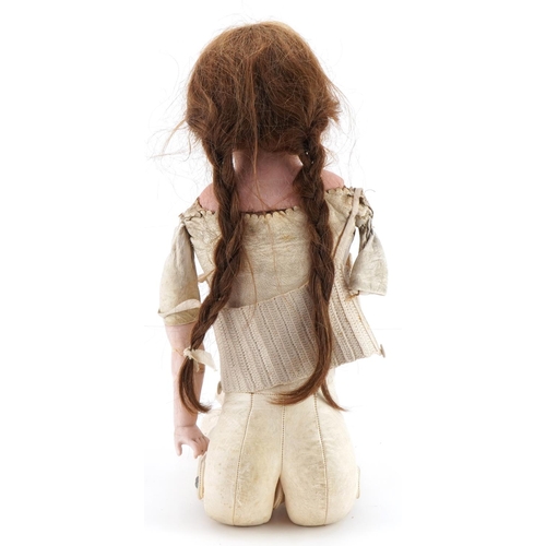 1383 - Armand Marseille, large antique German bisque headed and leather doll with open close eyes and joint... 