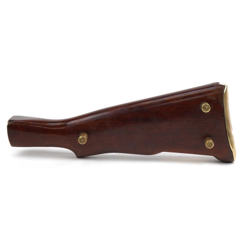 336 - Military interest trench art cribbage board in the form of a rifle butt, 32cm in length