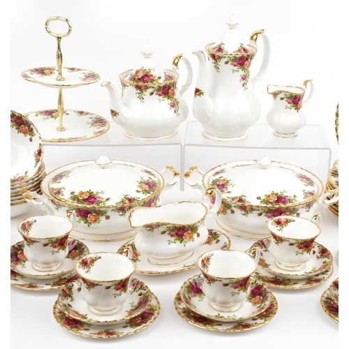 478 - Royal Albert Old Country Roses dinner and teaware including teapot, coffee pot, two lidded tureens, ... 