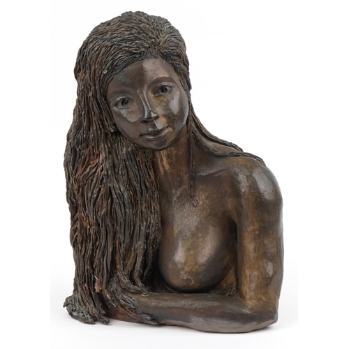 25 - Brenda Hamblin, Chloe, bronzed pottery bust of a nude female with What If Gallery paperwork, 42cm hi... 