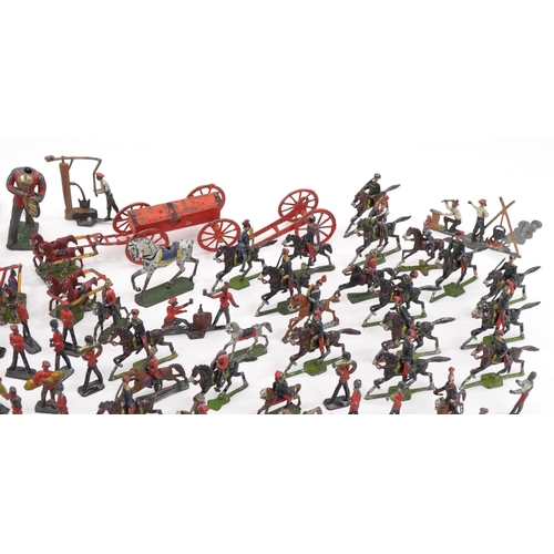 1485 - Collection of hand painted lead soldiers and warriors, some on horseback, the largest 11.5cm in leng... 