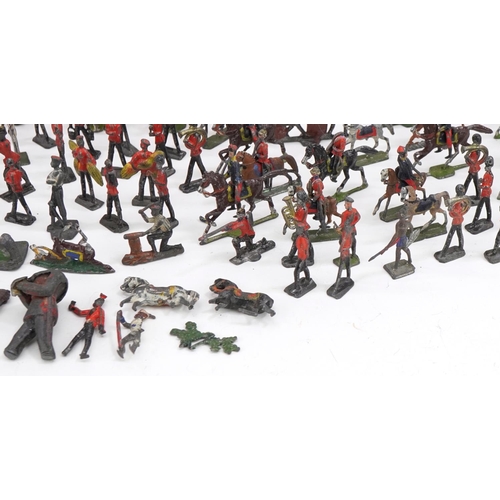 1485 - Collection of hand painted lead soldiers and warriors, some on horseback, the largest 11.5cm in leng... 