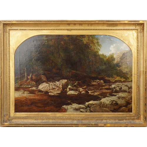 153 - William James Muller - A rocky river Spate, 19th century oil on canvas housed in an ornate gilt fram... 