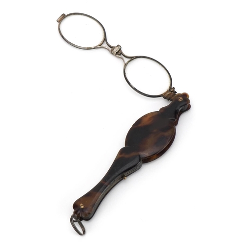 1203 - Pair of Victorian tortoiseshell and white metal folding spectacles, 11cm in length