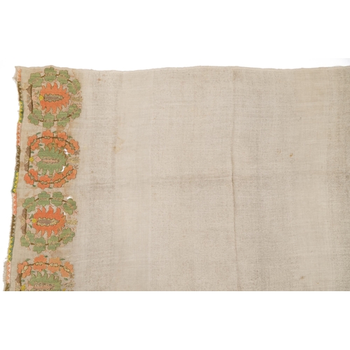 33 - Turkish Ottoman Yaghk cotton and silk textile embroidered with flowers, 130cm x 66cm