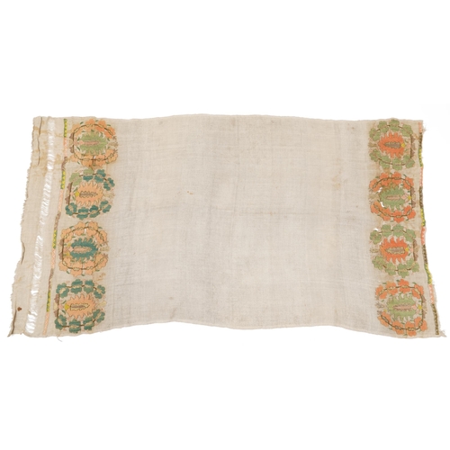 33 - Turkish Ottoman Yaghk cotton and silk textile embroidered with flowers, 130cm x 66cm
