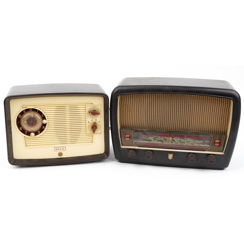 616 - Two vintage Bakelite radios comprising Philips 353A and Ekco A222, the largest 42cm wide