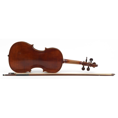 408 - Old wooden violin with one piece back, the violin with rosewood mount and fitted carrying case, the ... 