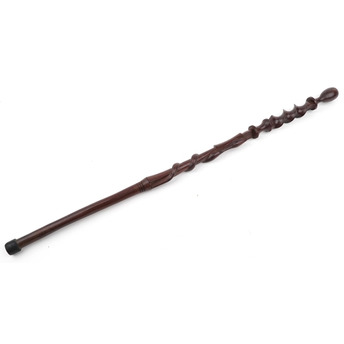 508 - Tribal interest hardwood walking stick carved with a serpent, 93cm in length