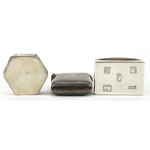 177 - Two silver pillboxes and a silver vesta including one relief decorated with British Royal coat of ar... 