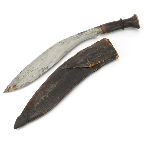 1561 - Gurkha's kukri knife with steel blade and leather sheath, 42cm in length