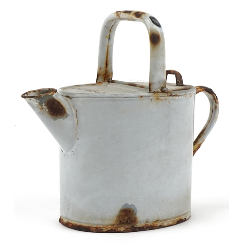 1536 - American military interest enamel watering can stamped U-C M S Co, 28.5cm in length