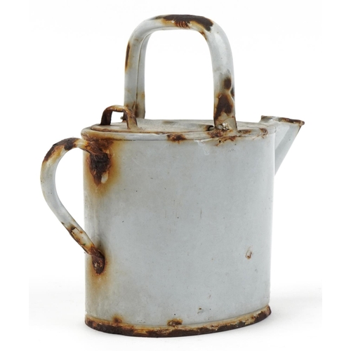 1536 - American military interest enamel watering can stamped U-C M S Co, 28.5cm in length