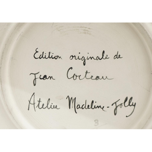 1 - Jean Cocteau, Originale Edition earthenware plate titled Atelier Madeline-Jolly, number 3/40, indist... 