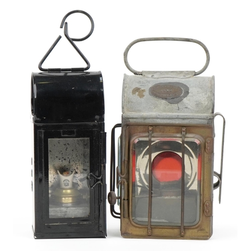 386 - Two British Railway lanterns comprising one with Chapman Bro's Birmingham 1923 plaque and one with S... 