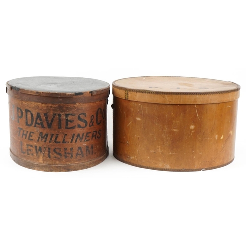 563 - Two advertising hat boxes including J P Davies & Co The Milliners Lewisham