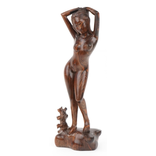 297 - Thai tribal interest rosewood carving of a standing nude female, 52.5cm high