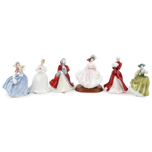 453 - Six Royal Doulton figurines including Denise HN2477, Rachel HN2936 and A Winter's Morn limited editi... 