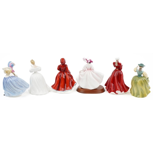 453 - Six Royal Doulton figurines including Denise HN2477, Rachel HN2936 and A Winter's Morn limited editi... 