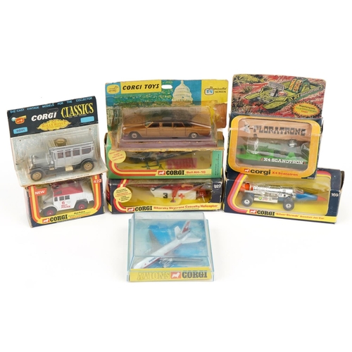 1491 - Eight vintage Corgi diecast vehicles with boxes including Silver Streak Swedish jet car, Sikorsky Sk... 