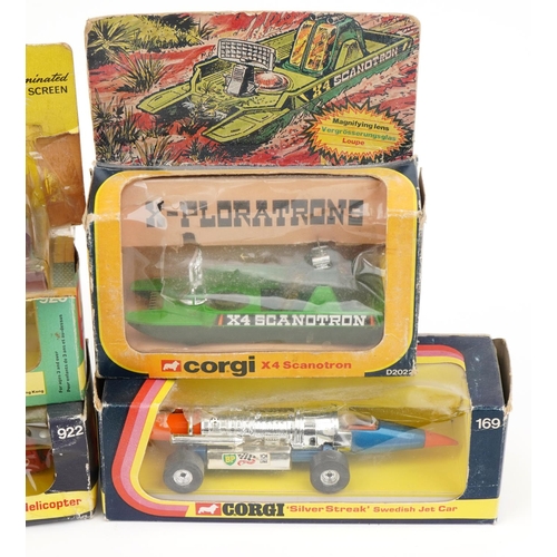 1491 - Eight vintage Corgi diecast vehicles with boxes including Silver Streak Swedish jet car, Sikorsky Sk... 