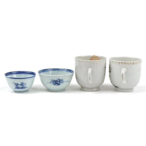 126 - Chinese blue and white porcelain from the Nanking Cargo comprising two tea bowls with saucers and tw... 