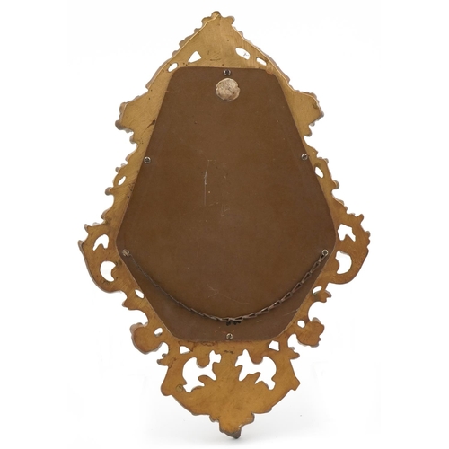 1032 - Ornate gilt framed acanthus design cartouche shaped wall mirror, 48cm x 33cm