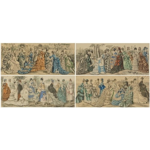 596 - The Young Lady's Journal Monthly Panorama of Fashion, set of four 19th century fashion plates in col... 