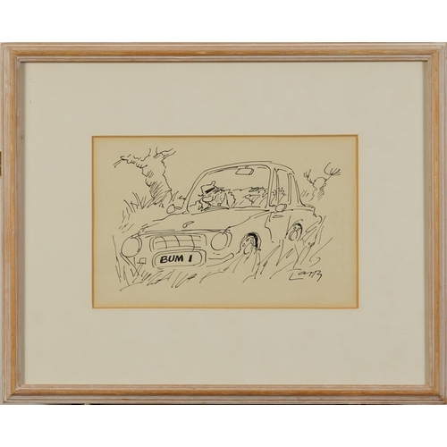 424 - Terence Larry Parkes - Bum 1, ink illustration, inscribed verso, mounted, framed and glazed, 21.5cm ... 