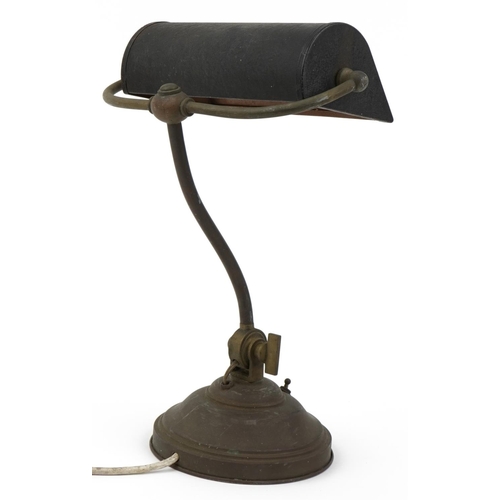 585 - Antique brass adjustable banker's lamp, 40cm high