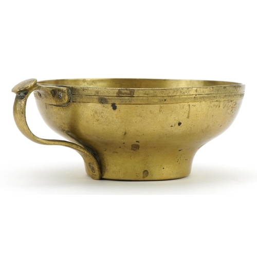 291 - Turkish Ottoman bronze handled cup, 14cm in length