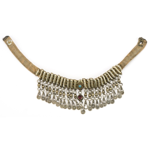 290 - Turkish Ottoman white metal necklace, 33.5cm in length