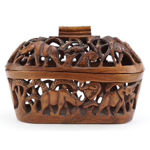 594 - African pierced basket and cover carved with animals