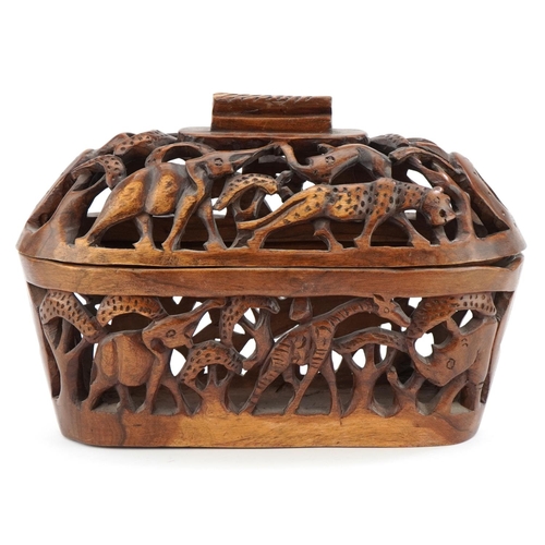 594 - African pierced basket and cover carved with animals