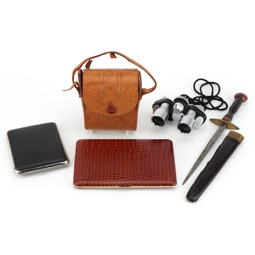 535 - Sundry items including a pair of Plum 8 x 20 binoculars with case and faux crocodile skin cigarette ... 