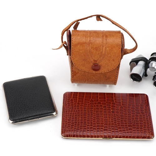 535 - Sundry items including a pair of Plum 8 x 20 binoculars with case and faux crocodile skin cigarette ... 