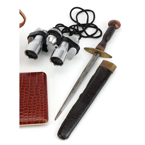 535 - Sundry items including a pair of Plum 8 x 20 binoculars with case and faux crocodile skin cigarette ... 