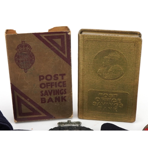 1537 - Post Office collectables including early postman armband, badges and Savings Bank