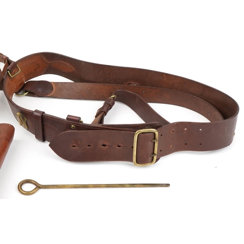 1533 - Military interest leather comprising Sam Browne, gun holster and binocular's case