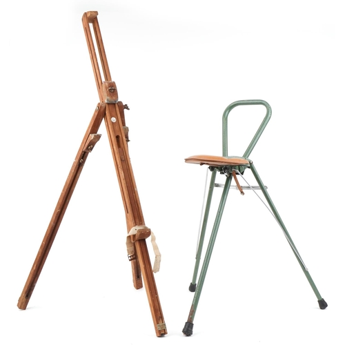 550 - Vintage Winsor & Newton artist's easel and a folding artist's stool, the stool 52cm high