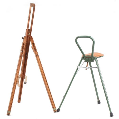 550 - Vintage Winsor & Newton artist's easel and a folding artist's stool, the stool 52cm high