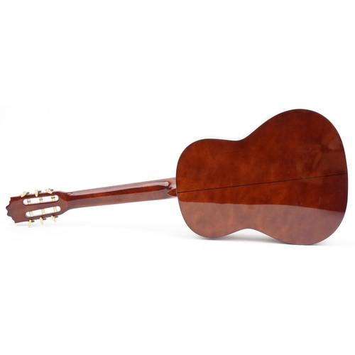 420 - Musikpark Manheim acoustic fretless guitar with protective carry case, 98cm in length