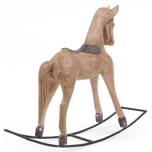 1377 - Carved wood doll's rocking horse, 60cm in length x 50cm high