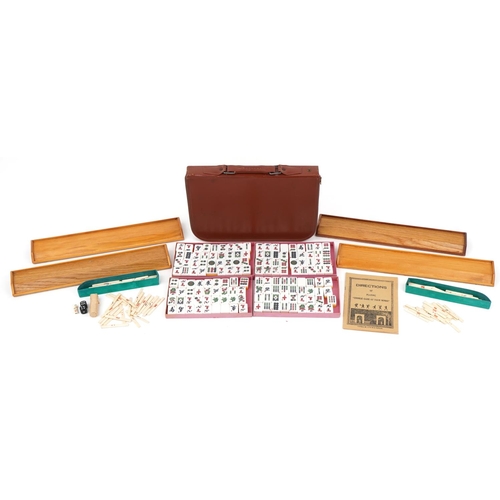 1460 - Chinese Mahjong set with bone sticks and wooden tile stands