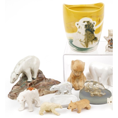 459 - Collection of Art Deco and later polar bear figures and an ice pail, the largest 21cm high