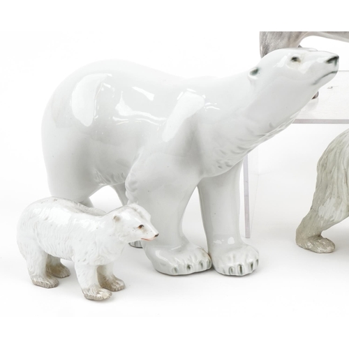 458 - Six Art Deco and later polar bear figures including a Czechoslovakian Royal Dux example, the largest... 