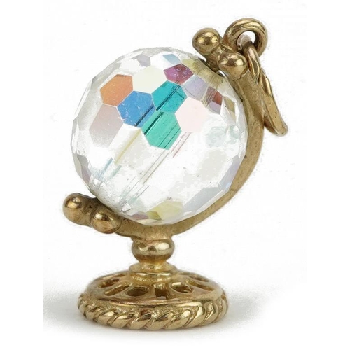 2218 - Unmarked gold crystal globe charm, 1.4cm high, 1.5g