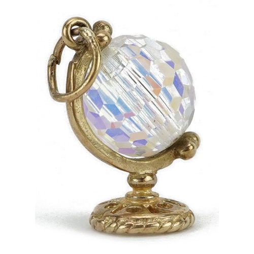 2218 - Unmarked gold crystal globe charm, 1.4cm high, 1.5g