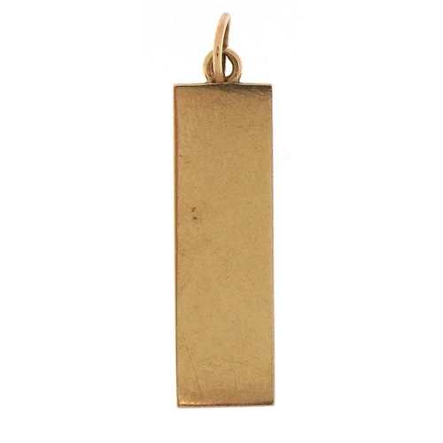 2065 - 9ct gold ingot pendant, 3.0cm high, 3.7g