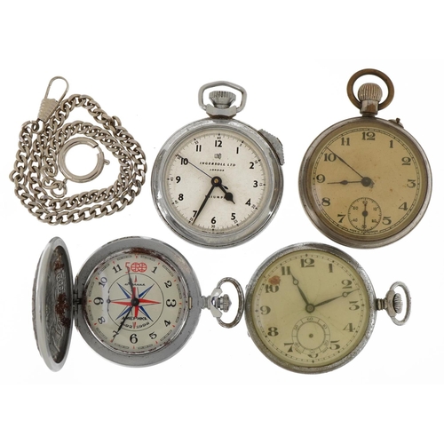 2373 - Three vintage and later pocket watches and an Ingersoll Triumph stopwatch